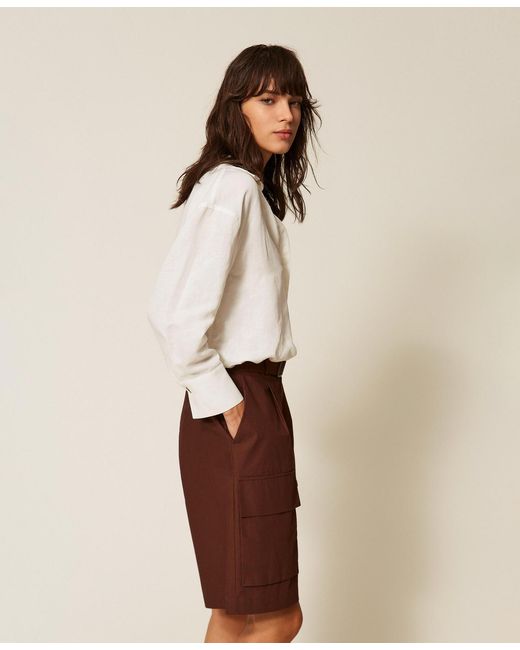Twinset Natural Linen Blend Crossover Shirt
