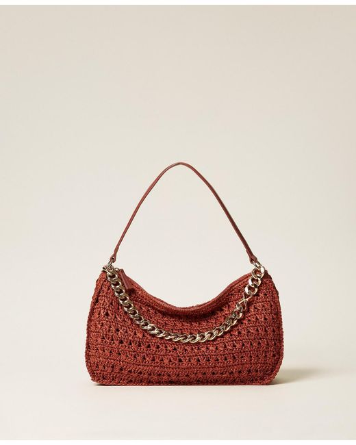 Twinset Red Large Crocheted Raffia Liliane Bag