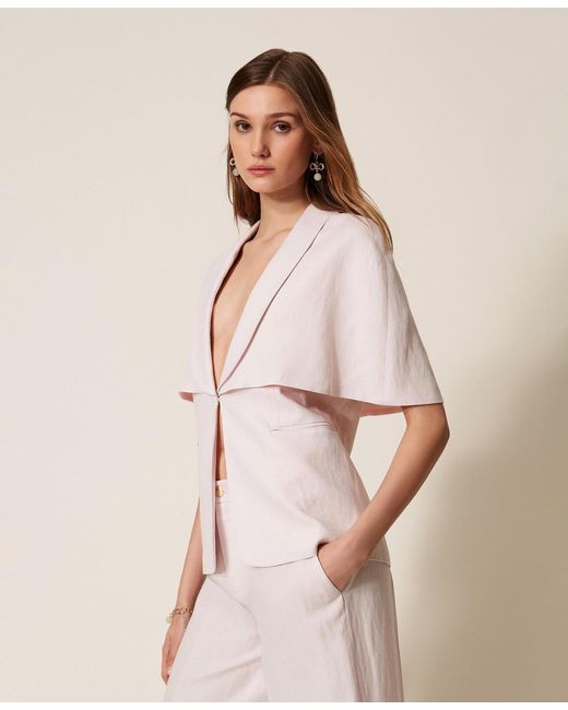 Twinset Pink Linen Blend Cape Jacket