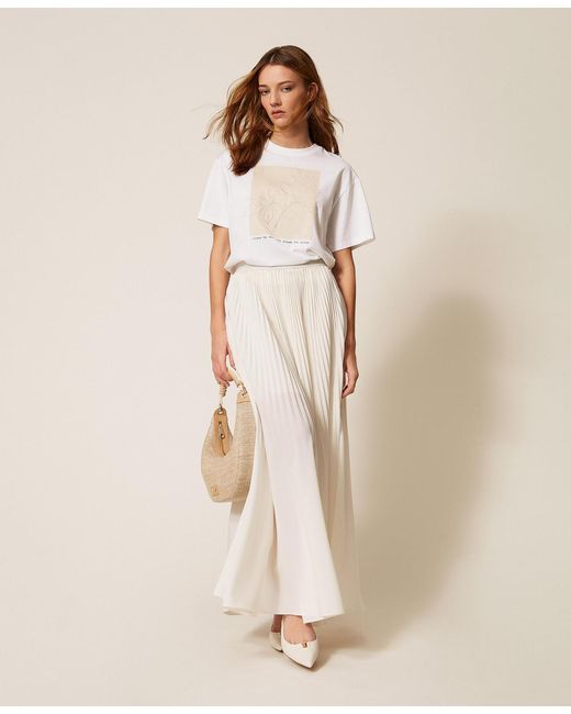 Twinset Natural Regular T-Shirt With Print And Embroidery