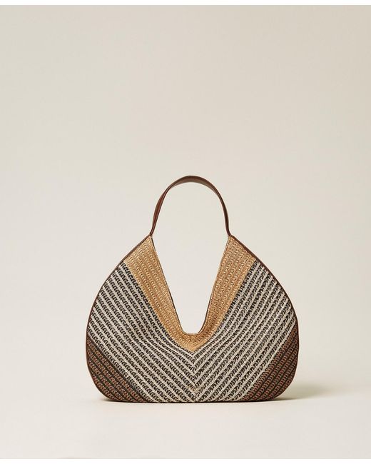 Twinset Natural Jacquard Raffia Hobo Bag