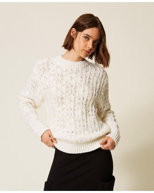 Twinset White Crew Neck Jumper With Pearls