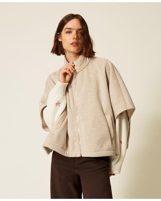 Twinset Natural Wool Cloth Poncho With Zip