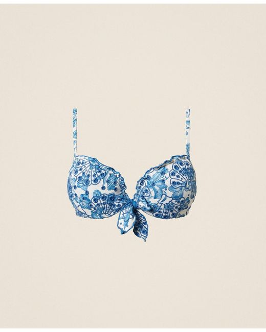 Twinset Blue Push-Up Bikini Top With Embroidery