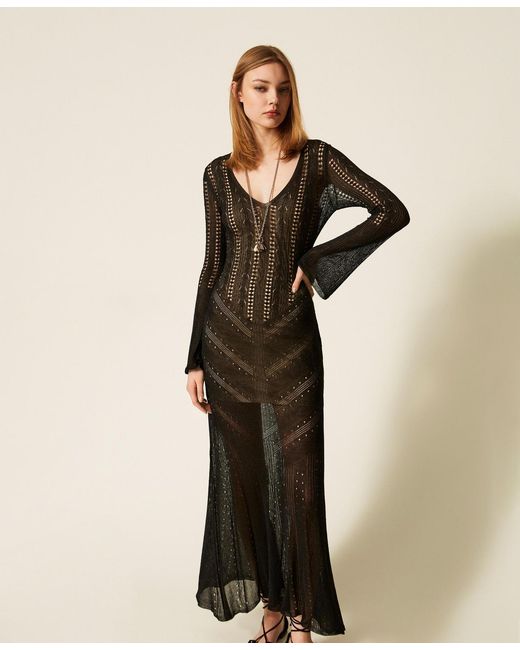 Twinset Multicolor Long Knit Dress With Lurex