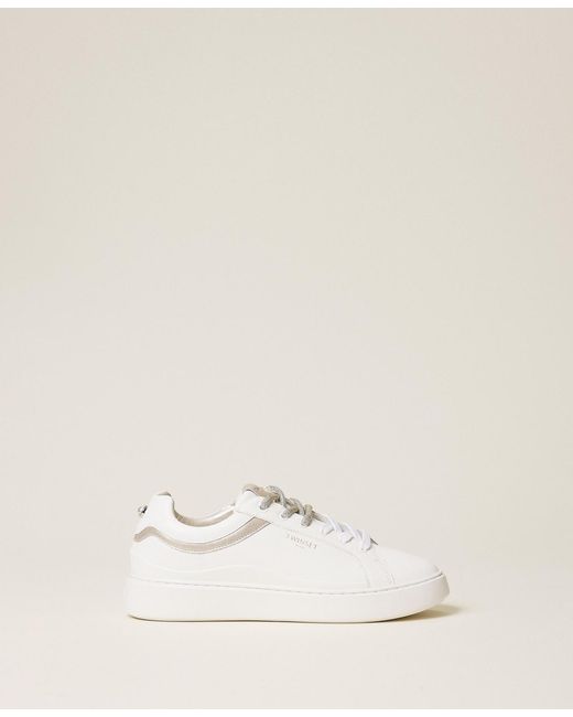 Twinset Natural Leather Trainers With Contrasting Inserts