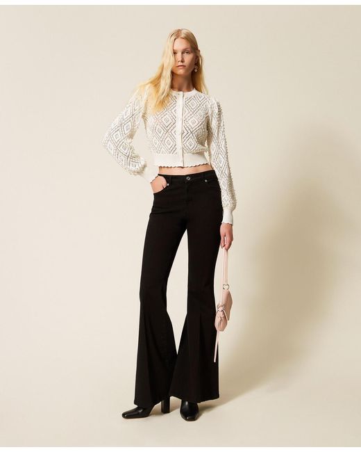 Twinset Natural Cotton Bull Flared Trousers