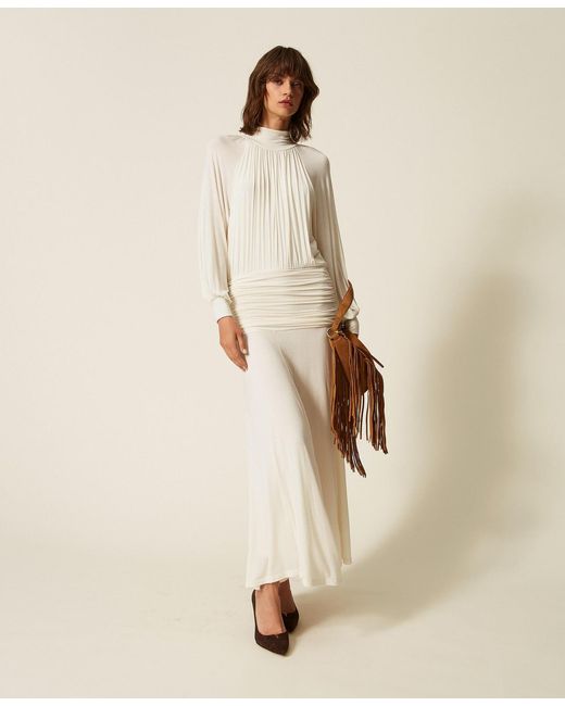 Twinset Natural Long Dress With Draping