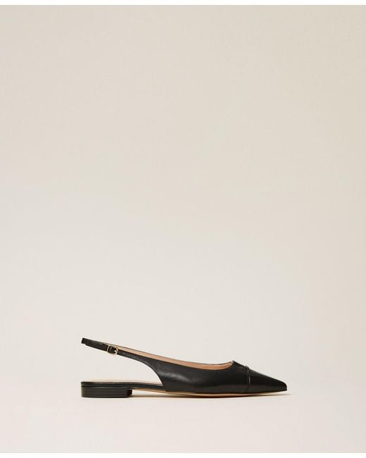 Twinset Natural Leather Sling Back Ballet Flats