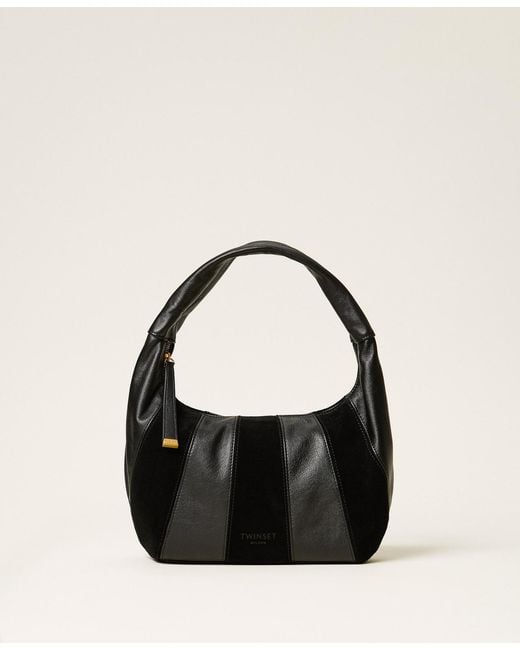Twinset Black Suede And Leather Hobo Bag