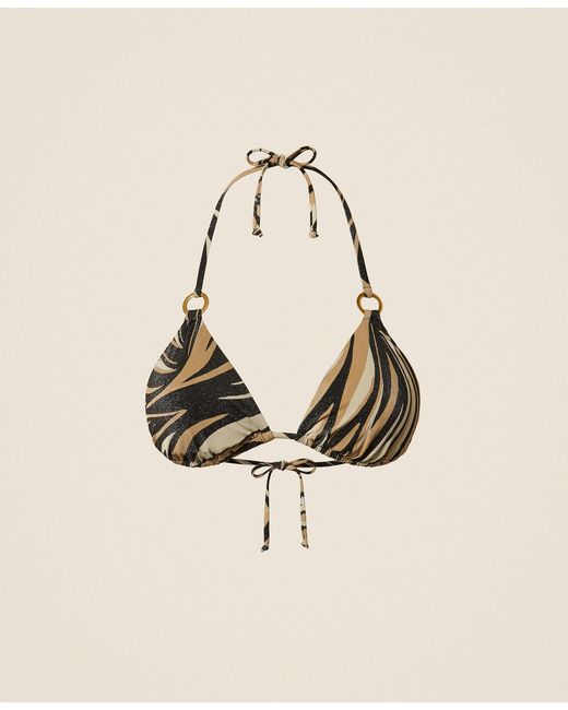 Twinset Natural Triangle Bikini Top With Lurex And Print