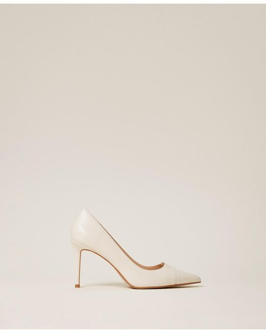 Twinset Natural High Heeled Leather Court Shoes