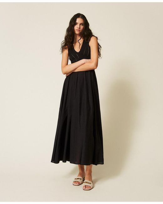 Twinset Black Long Dress With Knit Bodice