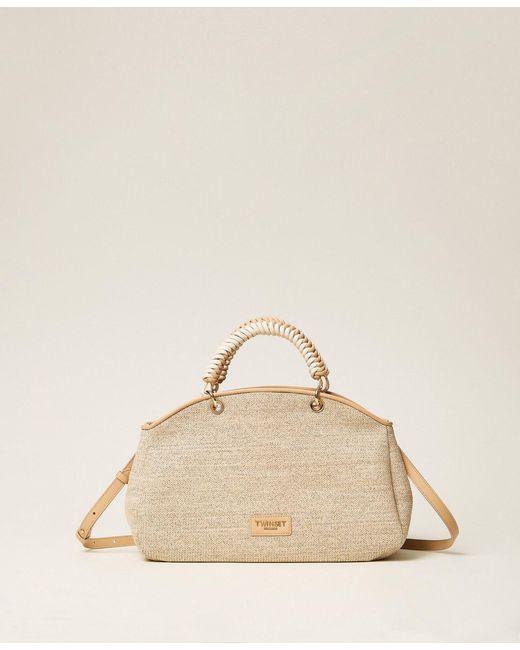 Twinset Natural Raffia-Effect Bowler Bag