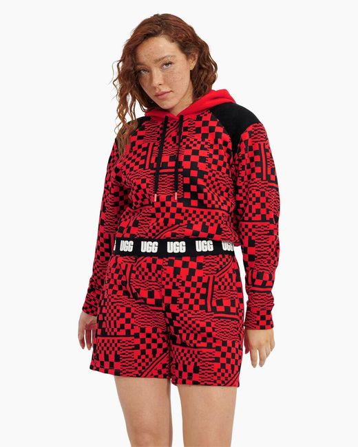 UGG Cotton W Mallory Cropped Hoodie Checks in Red Lyst