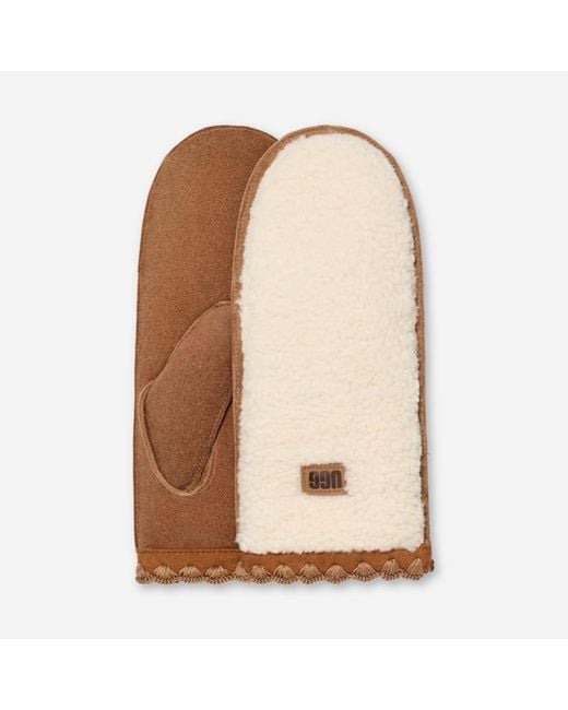 Ugg Brown Fäustlinge Aus Fluff Mit Muschelrand Für Damen