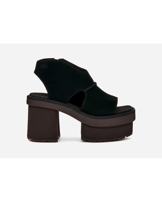 Ugg Black New Heights Platform Suede Sandals