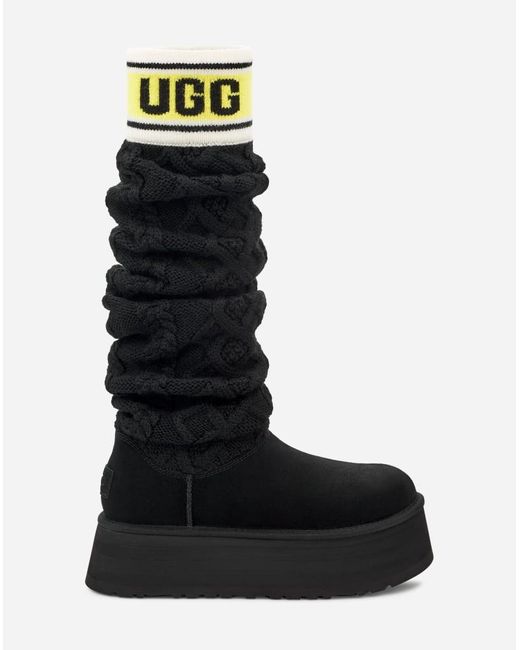 UGG Classic Sweater Letter Tall Knit Classic Boots in Black | Lyst