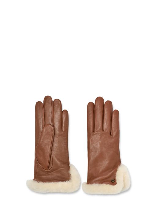 Ugg Brown Leather Sheepskin Vent Glove Gloves