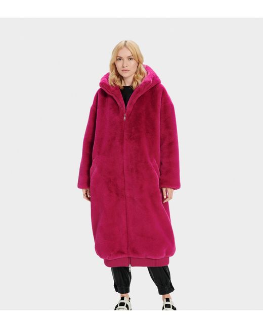 Ugg Red Koko Oversized Faux Fur Coat Faux-fur