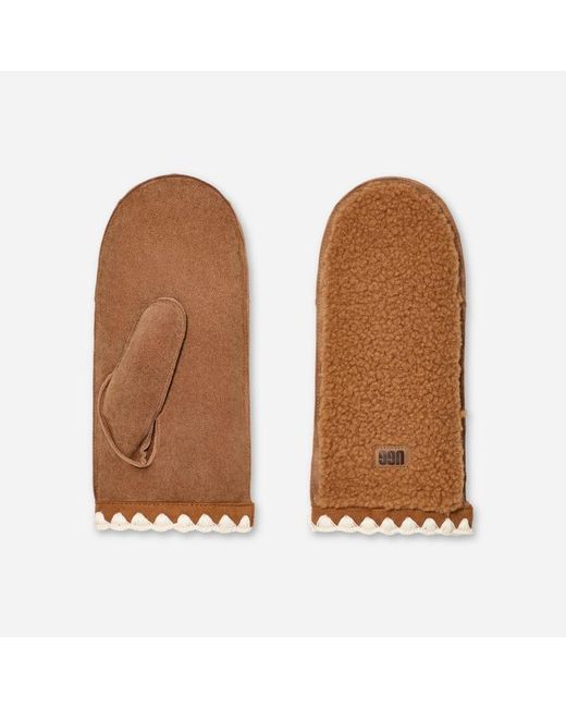 Ugg Brown Fäustlinge Aus Fluff Mit Muschelrand Für Damen