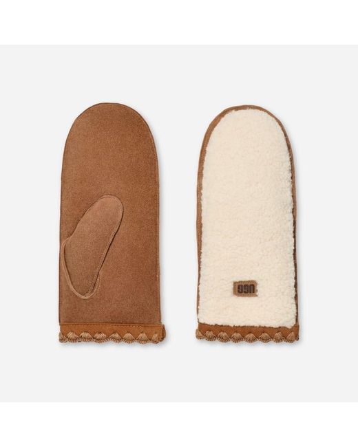 Ugg Brown Fäustlinge Aus Fluff Mit Muschelrand Für Damen