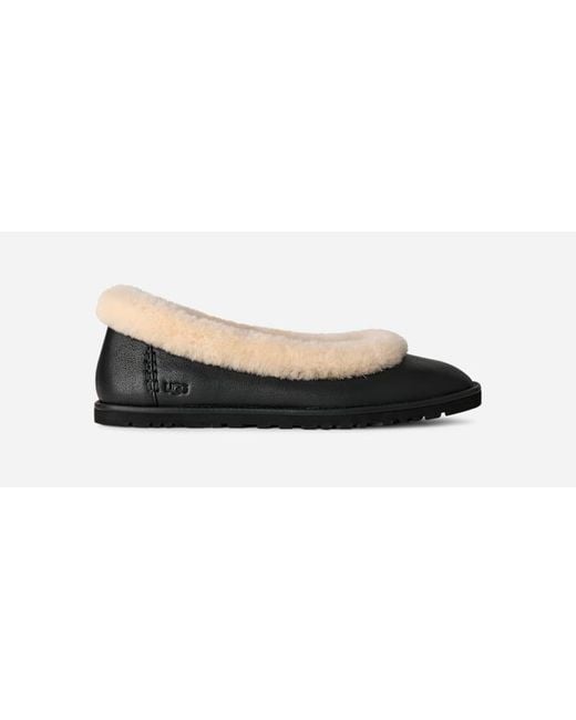 Ugg Black Zora Leather Ballet Flat
