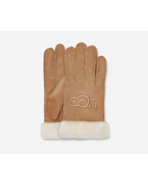 Ugg Brown ® Shearling Logo Embroidered Glove