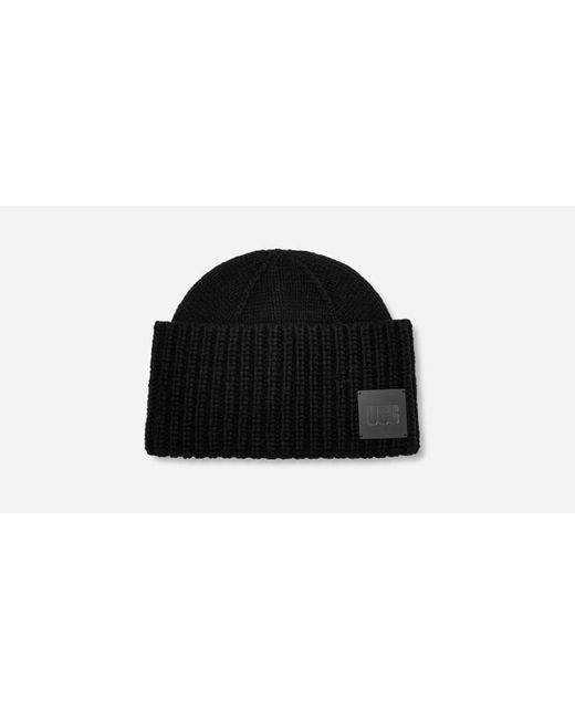 Ugg Black Exaggerated Cuff Beanie Wool Blend/recycled Materials Hats for men