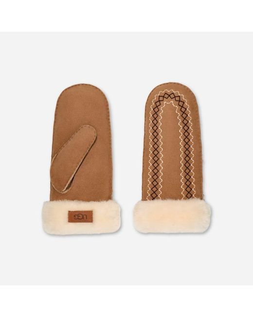 Ugg Brown Bestickte Atherson Fäustlinge Für Damen