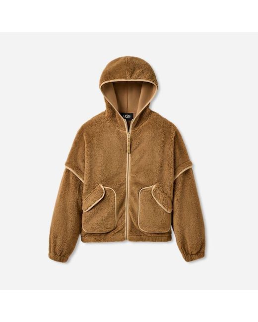 Ugg Brown Mariella Fluff Zip Hoodie Polyester Tops