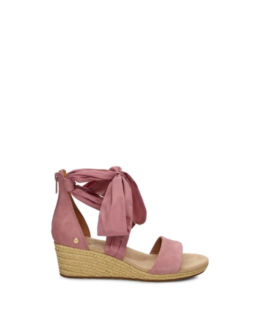 Ugg Pink Wedge Sandals Trina Suede Textile Rose