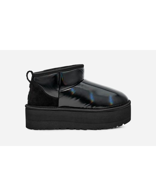 Ugg Glänzender Ultra Mini Plateau-Boot in Black, Größe 43, Leder