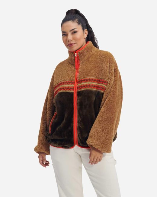 Ugg Blue Marlene Sherpa Jacket Heritage Braid Faux Fur/fleece