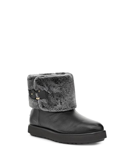 UGG Leather Classic Berge Mini Sheepskin Boots in Black | Lyst UK