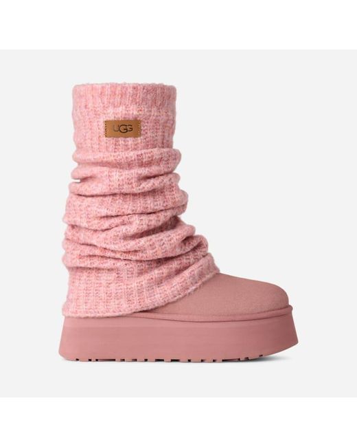 Ugg Pink Classic Mini Dipper Legwarmer Knit Classic Boots