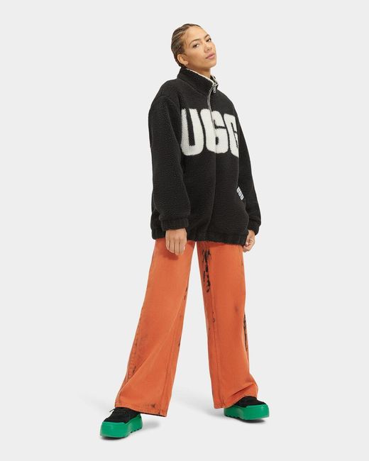 UGG Raquelle Sherpa Jacket in Black/Cream (Red) Lyst