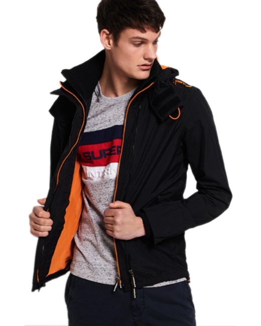 Superdry Hooded Technical Pop Zip Windcheater Jacket in Black for Men | Lyst