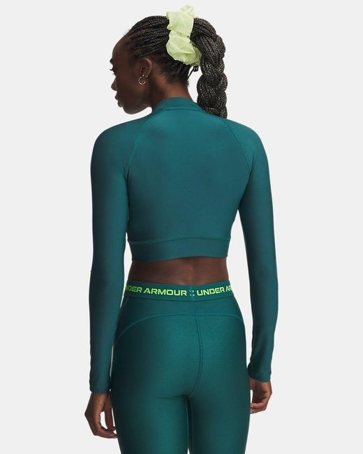 Under Armour Green Heatgear Crop Mock Long Sleeve Rack Hyper