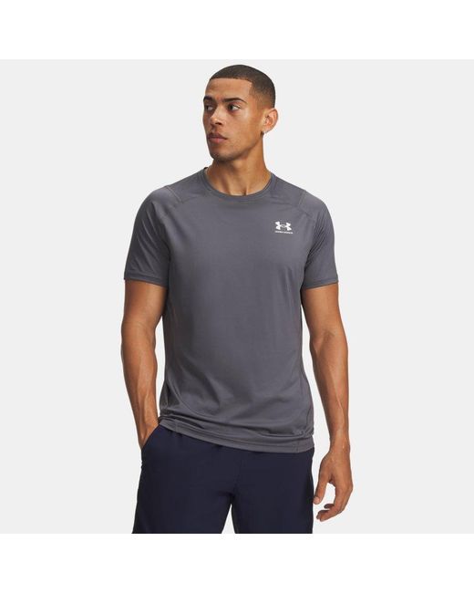 Under Armour Gray Heatgear Fitted Short Sleeve Castlerock for men