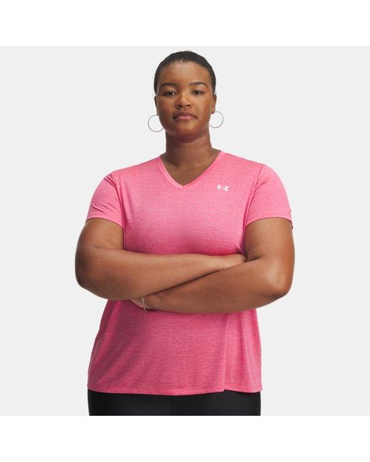 Maglia A Maniche Corte Tech Twist V-Neck Da Donna Super Bianco di Under Armour in Pink