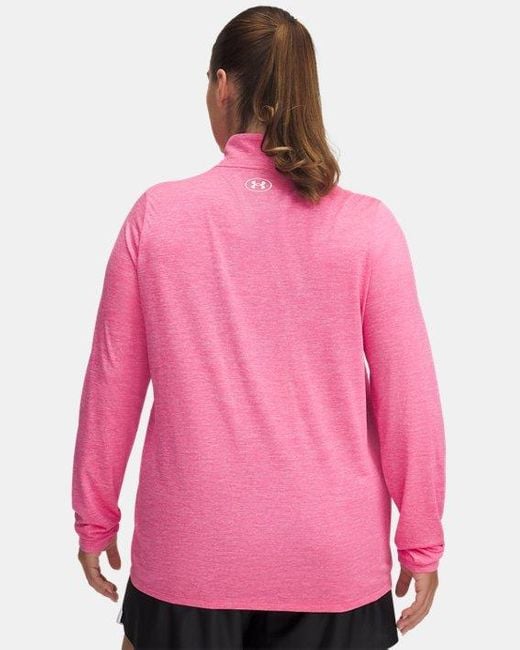 Under Armour Tech Twist Damesitem Met Korte Rits Super Roze Wit in het Pink