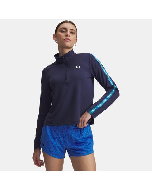 Parte De Arriba Con Media Cremallera Tech Con Cinta De Logotipo Para Mujer Washed Marino High Vis Amarillo Blanco Under Armour de color Blue