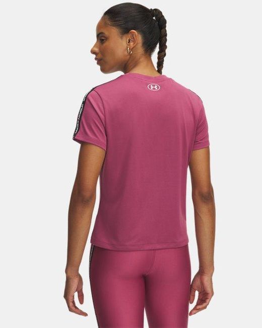 Camiseta De Manga Corta Tech Wordmark Tape Para Mujer Fuchsia Dusk Negro Blanco Under Armour de color Red