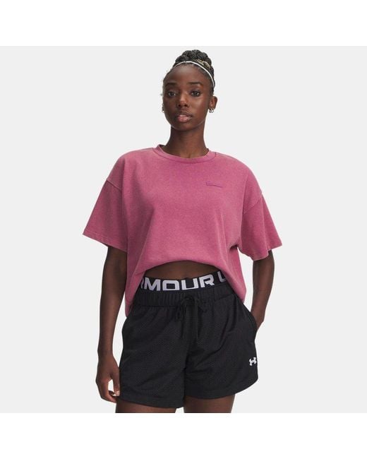 Parte De Arriba De Manga Corta Boxy Wash Heavyweight Para Mujer Fuchsia Dusk Negro Under Armour de color Red