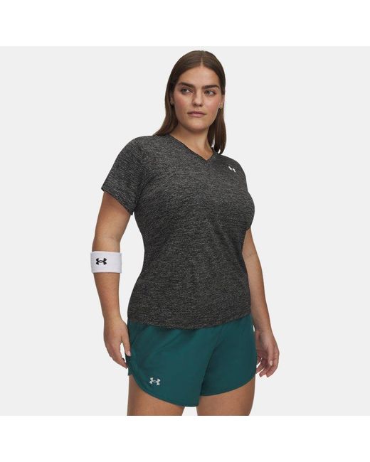 Haut À Manches Courtes Col V Tech Twist Pour Femme Blanc Under Armour en coloris Black
