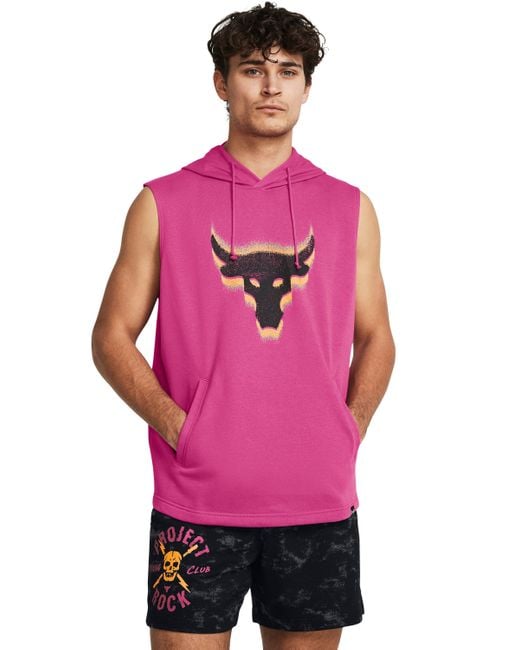 Under Armour Pink Project Rock Fleece Payoff Sleeveless Hoodie for men