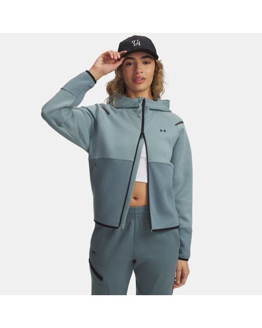 Under Armour Unstoppable Fleece Damesitem Met Rits Serpentine Jasper Blauw Zwart in het Blue