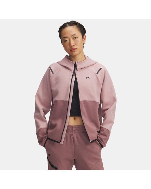 Parte De Arriba Con Cremallera Completa Unstoppable Fleece Para Mujer Tourmaline Mist Negro Under Armour de color Pink