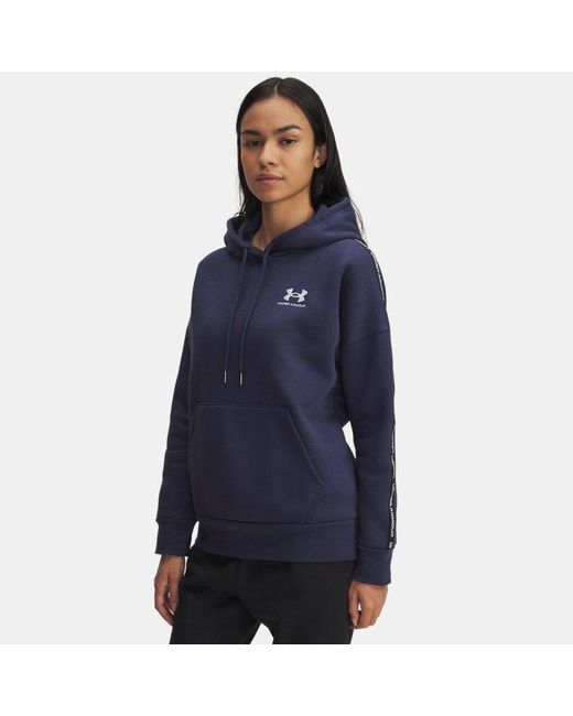 Sudadera Con Capucha Icon Fleece Taped Para Mujer Washed Marino Blanco Under Armour de color Blue